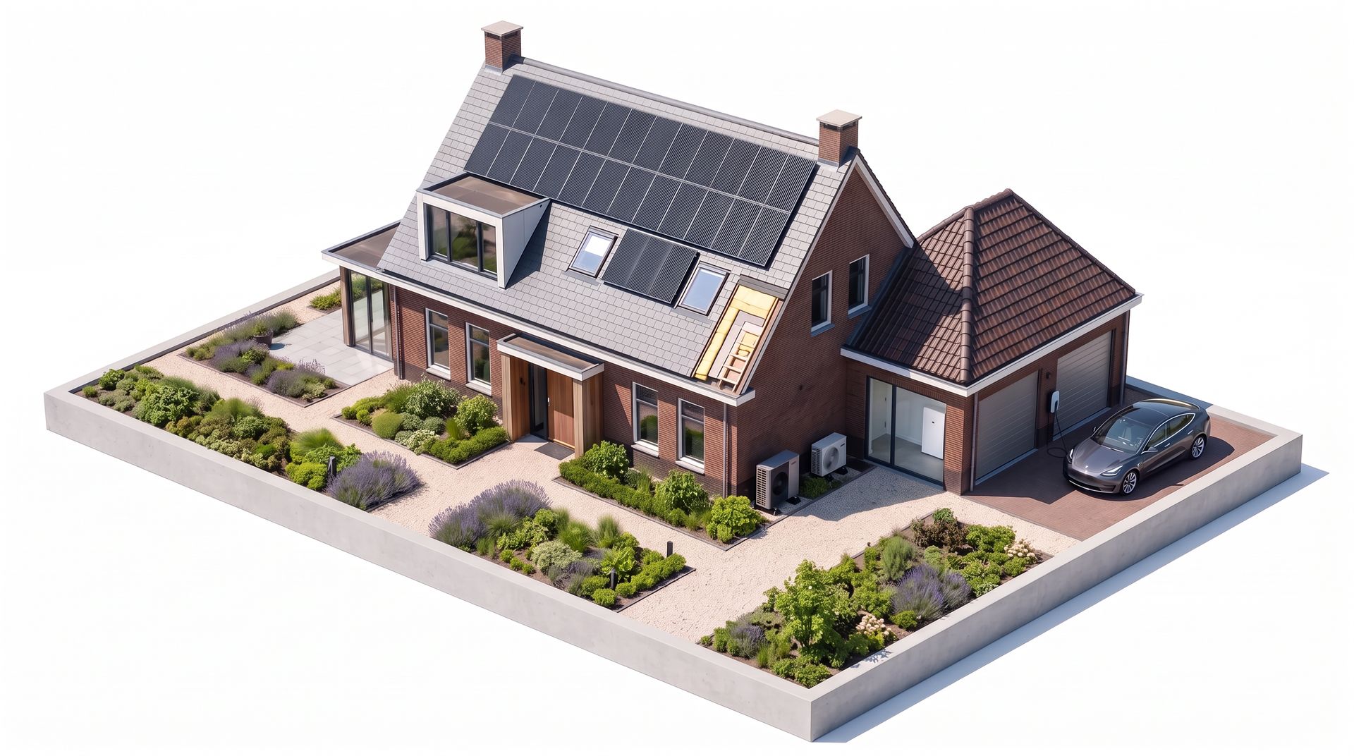 Woning met zonnepanelen, thuisbatterij, warmtepomp en isolatie
